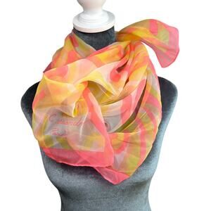Vtg Square Scarf- C esandre Paris- Pink Yellow Abstract Design- 28.5" some wear